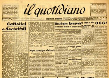 La prima pagina de «Il Quotidiano» del 5 luglio 1945